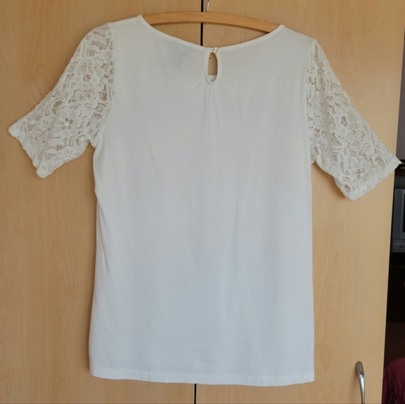 ANN TAYLOR white blouse with lace sleeves - Picture 2 of 6